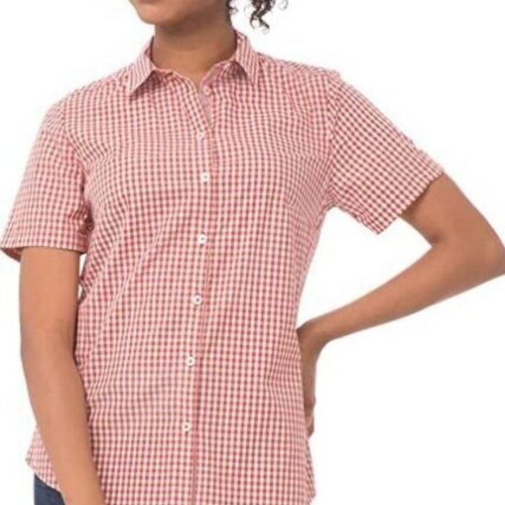 Chef Works Women's Modern Gingham Short Sleeve Dress Shirt, Red L / XL / 2XL NWT